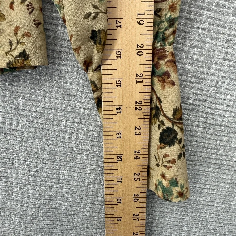 Double D Ranch Button-Up Womens XS Beige Floral Chiffon Lightweight Long Sleeve - Picture 9 of 13